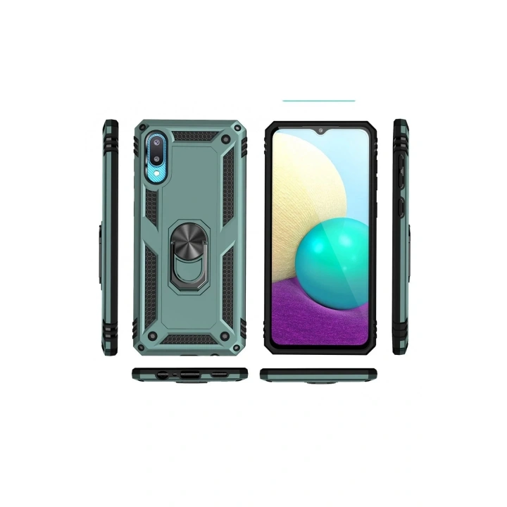 Mey İthalat®  Samsung Galaxy A02 Kılıf Sofya Yüzüklü Silikon Kapak - Yeşil