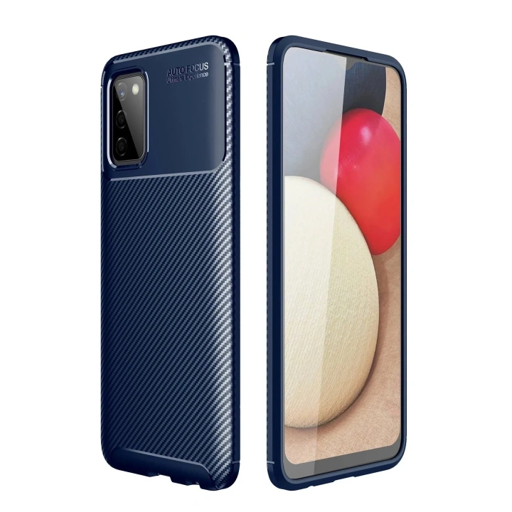 Mey İthalat®  Samsung Galaxy A02S Kılıf Auto Focus Karbon Kapak - Lacivert