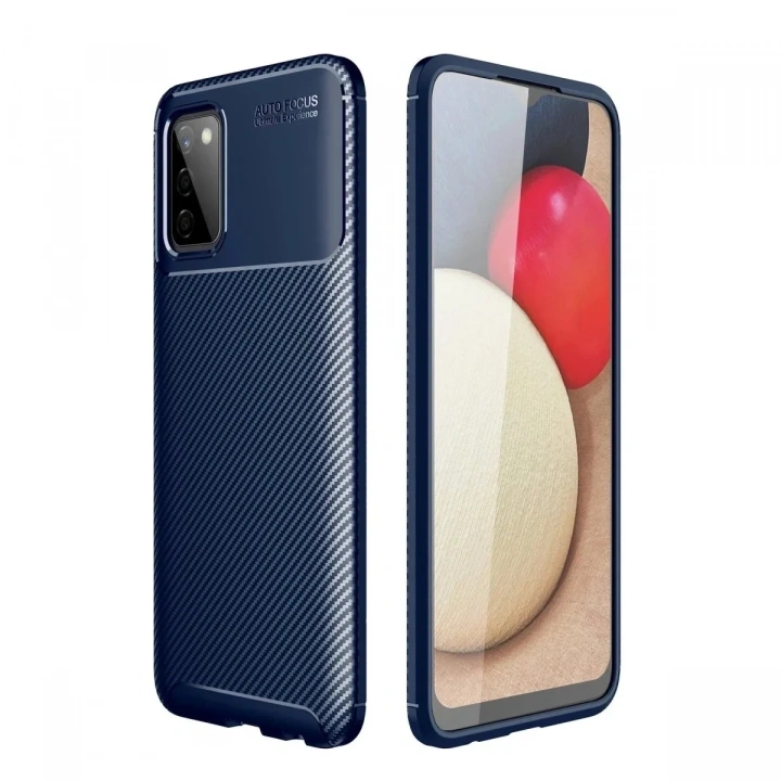 Mey İthalat®  Samsung Galaxy A02S Kılıf Auto Focus Karbon Kapak - Lacivert