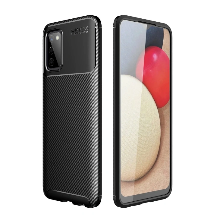 Mey İthalat®  Samsung Galaxy A02S Kılıf Auto Focus Karbon Kapak - Siyah