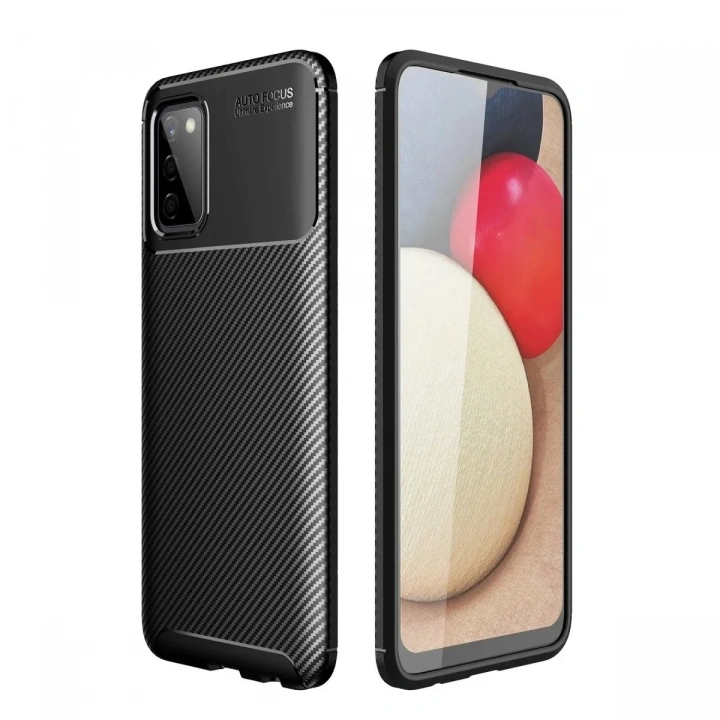 Mey İthalat®  Samsung Galaxy A02S Kılıf Auto Focus Karbon Kapak - Siyah