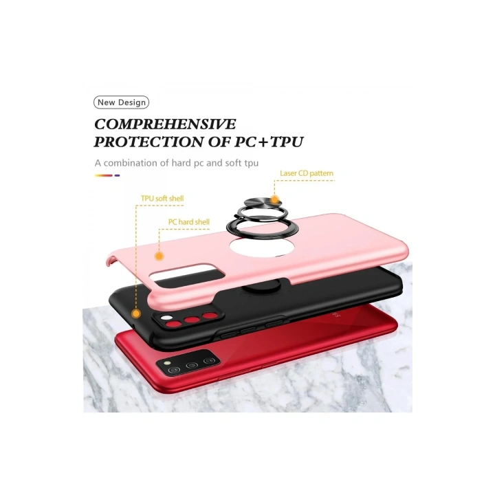 Mey İthalat®  Samsung Galaxy A02S Kılıf Elit Yüzüklü Kapak - Pembe