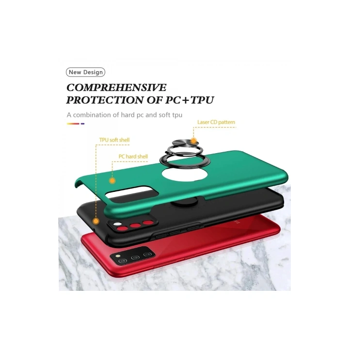 Mey İthalat®  Samsung Galaxy A02S Kılıf Elit Yüzüklü Kapak - Yeşil