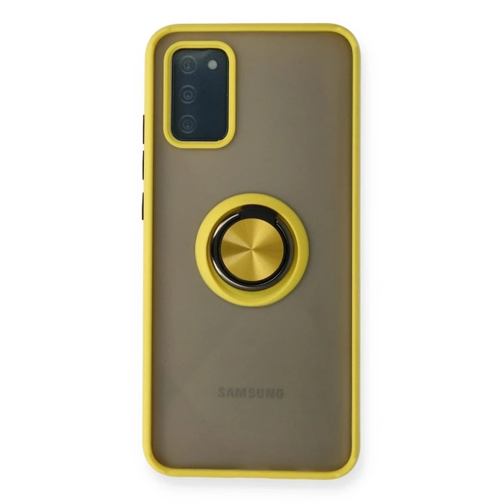 Mey İthalat®  Samsung Galaxy A02S Kılıf Montreal Yüzüklü Silikon Kapak - Sarı