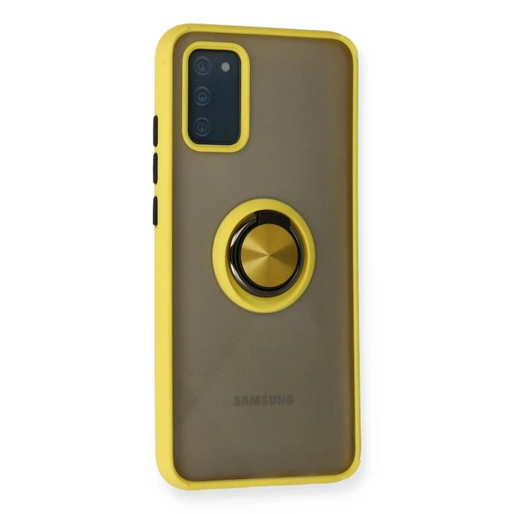 Mey İthalat®  Samsung Galaxy A02S Kılıf Montreal Yüzüklü Silikon Kapak - Sarı