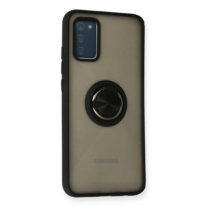 Mey İthalat®  Samsung Galaxy A02S Kılıf Montreal Yüzüklü Silikon Kapak - Siyah