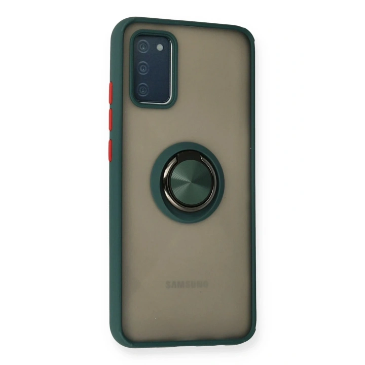 Mey İthalat®  Samsung Galaxy A02S Kılıf Montreal Yüzüklü Silikon Kapak - Yeşil