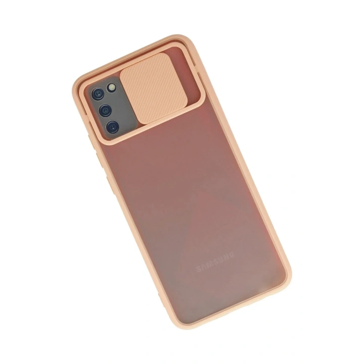 Mey İthalat®  Samsung Galaxy A02S Kılıf Palm Buzlu Kamera Sürgülü Silikon - Pembe