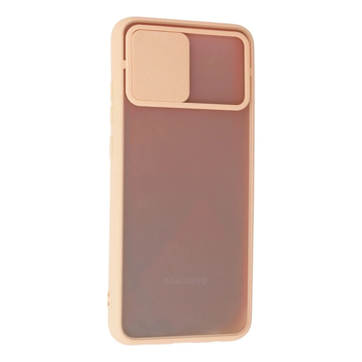 Mey İthalat®  Samsung Galaxy A02S Kılıf Palm Buzlu Kamera Sürgülü Silikon - Pembe