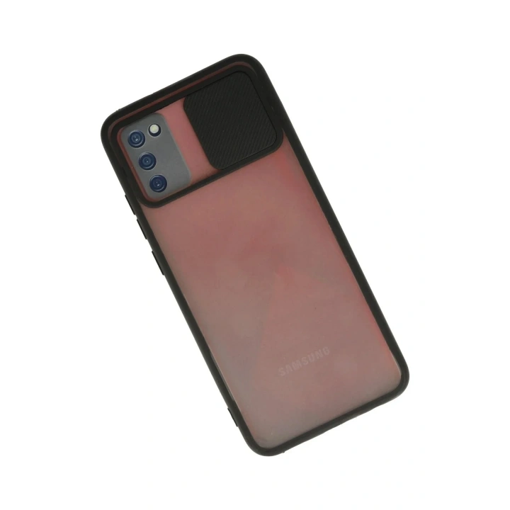 Mey İthalat®  Samsung Galaxy A02S Kılıf Palm Buzlu Kamera Sürgülü Silikon - Siyah