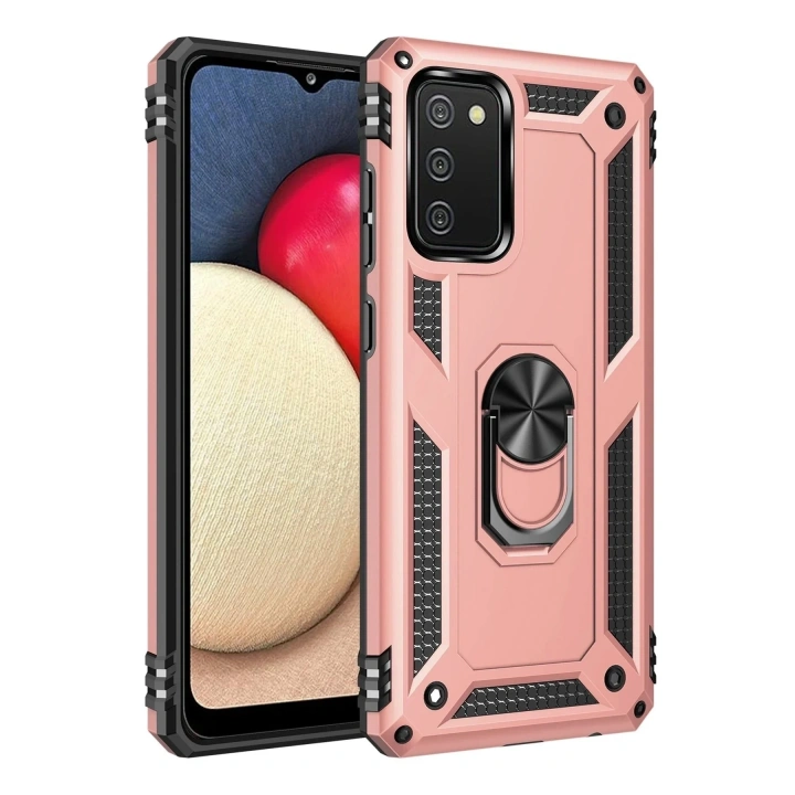 Mey İthalat®  Samsung Galaxy A02S Kılıf Sofya Yüzüklü Silikon Kapak - Rose