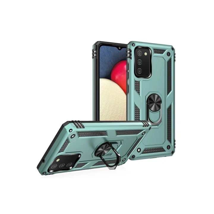 Mey İthalat®  Samsung Galaxy A02S Kılıf Sofya Yüzüklü Silikon Kapak - Yeşil