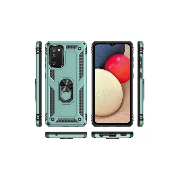 Mey İthalat®  Samsung Galaxy A02S Kılıf Sofya Yüzüklü Silikon Kapak - Yeşil