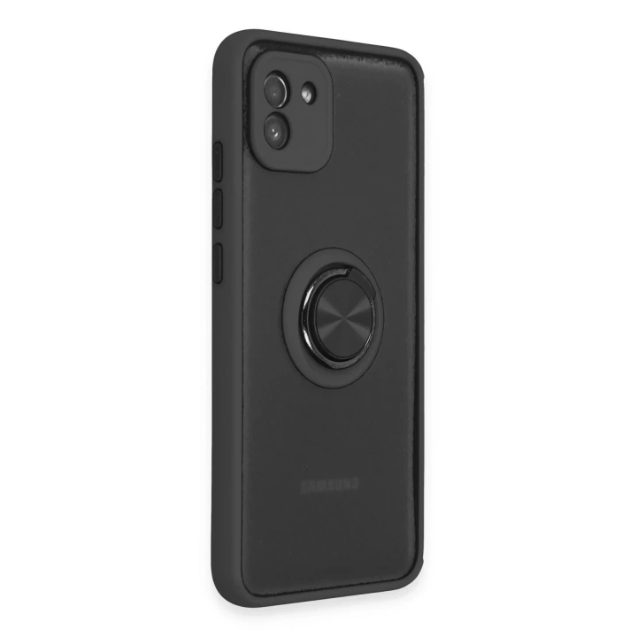 Mey İthalat®  Samsung Galaxy A03 Kılıf Montreal Yüzüklü Silikon Kapak - Siyah