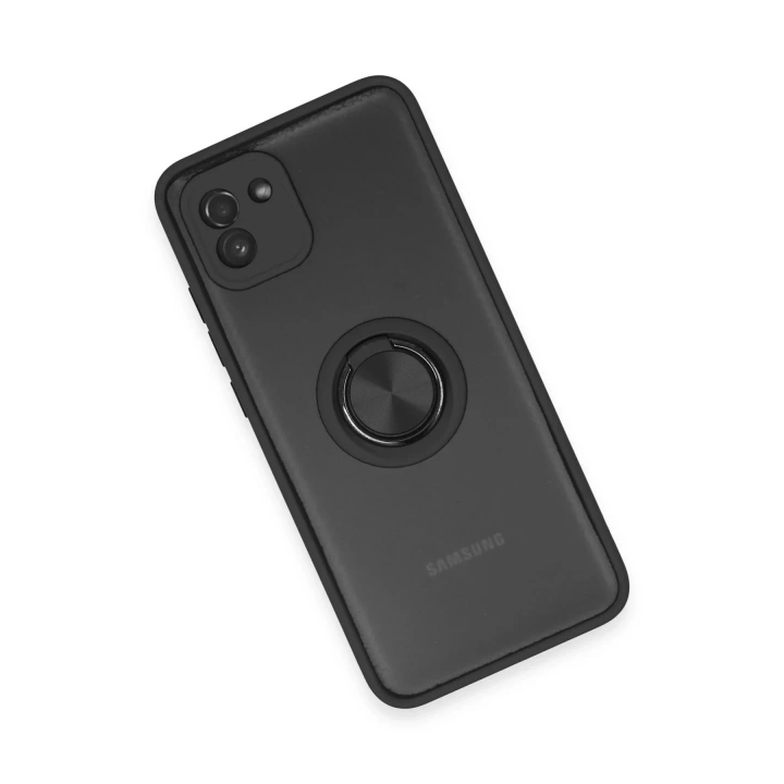 Mey İthalat®  Samsung Galaxy A03 Kılıf Montreal Yüzüklü Silikon Kapak - Siyah