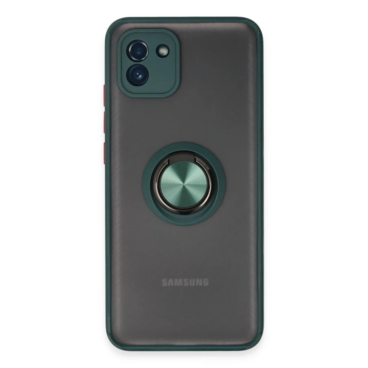 Mey İthalat®  Samsung Galaxy A03 Kılıf Montreal Yüzüklü Silikon Kapak - Yeşil
