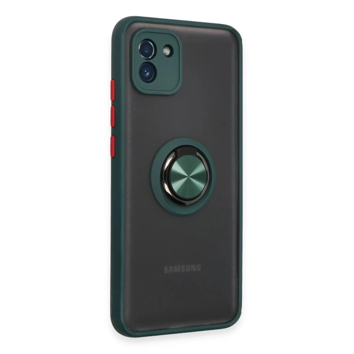Mey İthalat®  Samsung Galaxy A03 Kılıf Montreal Yüzüklü Silikon Kapak - Yeşil