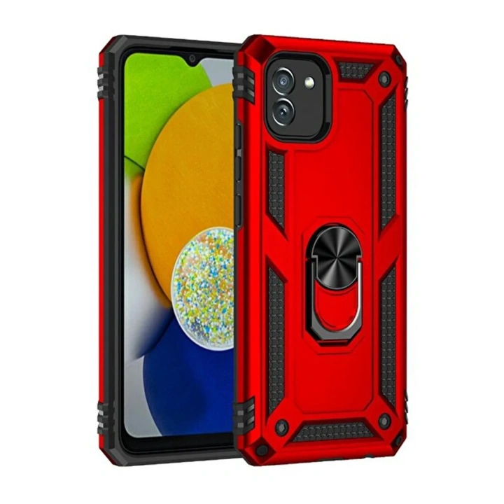 Mey İthalat®  Samsung Galaxy A03 Kılıf Sofya Yüzüklü Silikon Kapak - Kırmızı