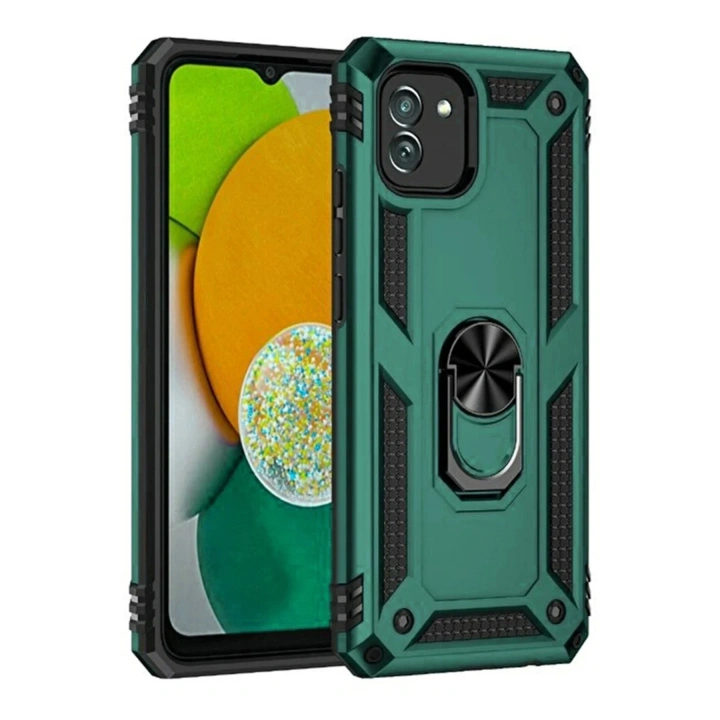 Mey İthalat®  Samsung Galaxy A03 Kılıf Sofya Yüzüklü Silikon Kapak - Yeşil