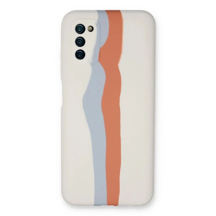 Mey İthalat®  Samsung Galaxy A03S Kılıf Ebruli Lansman Silikon - Beyaz-Turuncu