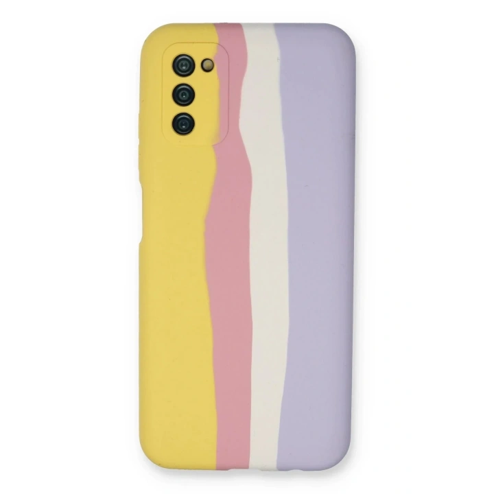 Mey İthalat®  Samsung Galaxy A03S Kılıf Ebruli Lansman Silikon - Sarı-Mavi