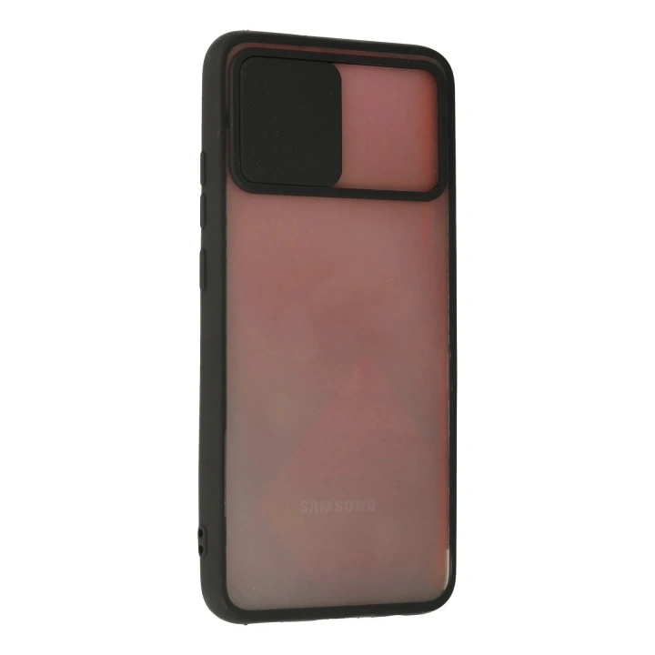 Mey İthalat®  Samsung Galaxy A03S Kılıf Palm Buzlu Kamera Sürgülü Silikon - Siyah