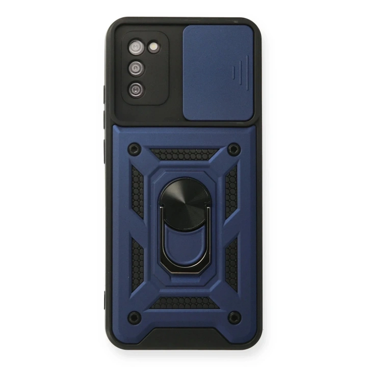 Mey İthalat®  Samsung Galaxy A03S Kılıf Pars Lens Yüzüklü Silikon - Lacivert