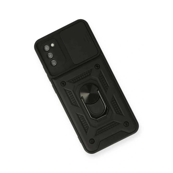 Mey İthalat®  Samsung Galaxy A03S Kılıf Pars Lens Yüzüklü Silikon - Siyah