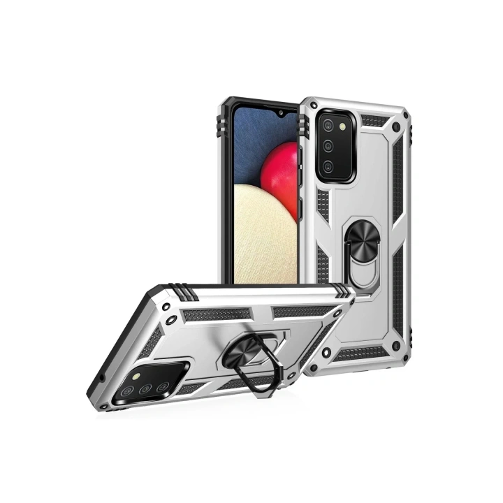 Mey İthalat®  Samsung Galaxy A03S Kılıf Sofya Yüzüklü Silikon Kapak - Gümüş