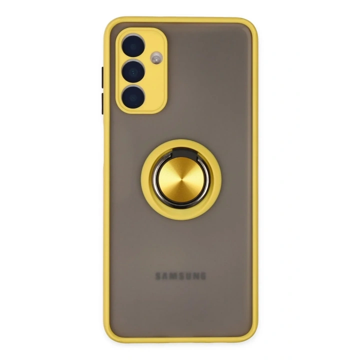 Mey İthalat®  Samsung Galaxy A04S Kılıf Montreal Yüzüklü Silikon Kapak - Sarı