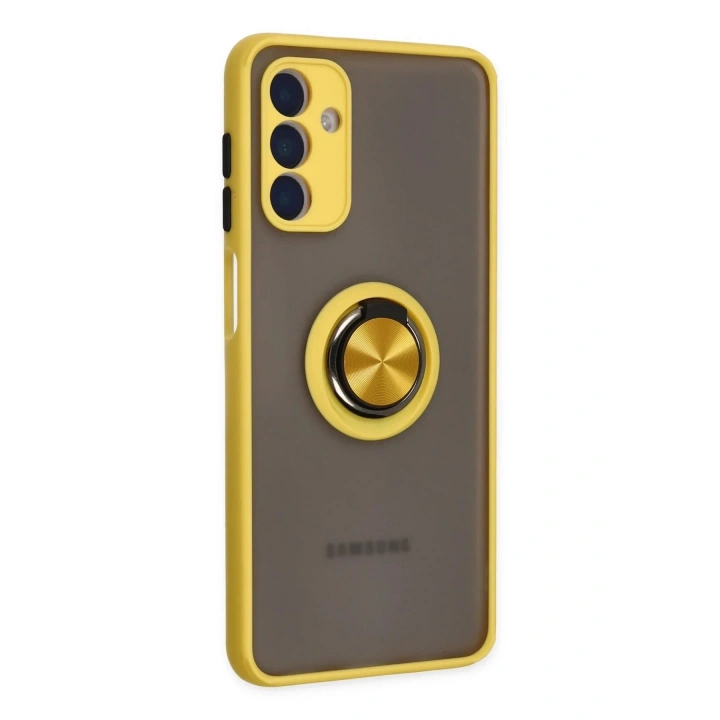 Mey İthalat®  Samsung Galaxy A04S Kılıf Montreal Yüzüklü Silikon Kapak - Sarı