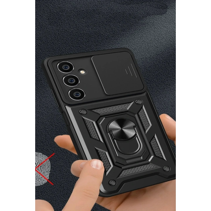 Mey İthalat®  Samsung Galaxy A05 Kılıf Pars Lens Yüzüklü Silikon - Kırmızı