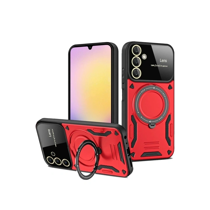 Mey İthalat®  Samsung Galaxy A05S Kılıf Joy Lens Standlı Kapak - Kırmızı