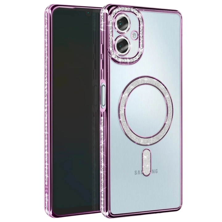 Mey İthalat®  Samsung Galaxy A06 Joke Simli Magneticsafe Kılıf - Derin Mor