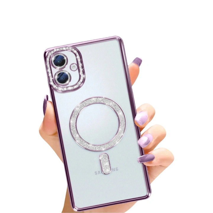 Mey İthalat®  Samsung Galaxy A06 Joke Simli Magneticsafe Kılıf - Derin Mor