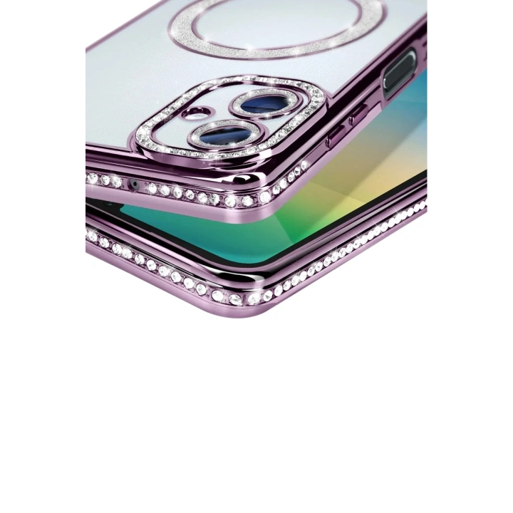 Mey İthalat®  Samsung Galaxy A06 Joke Simli Magneticsafe Kılıf - Derin Mor