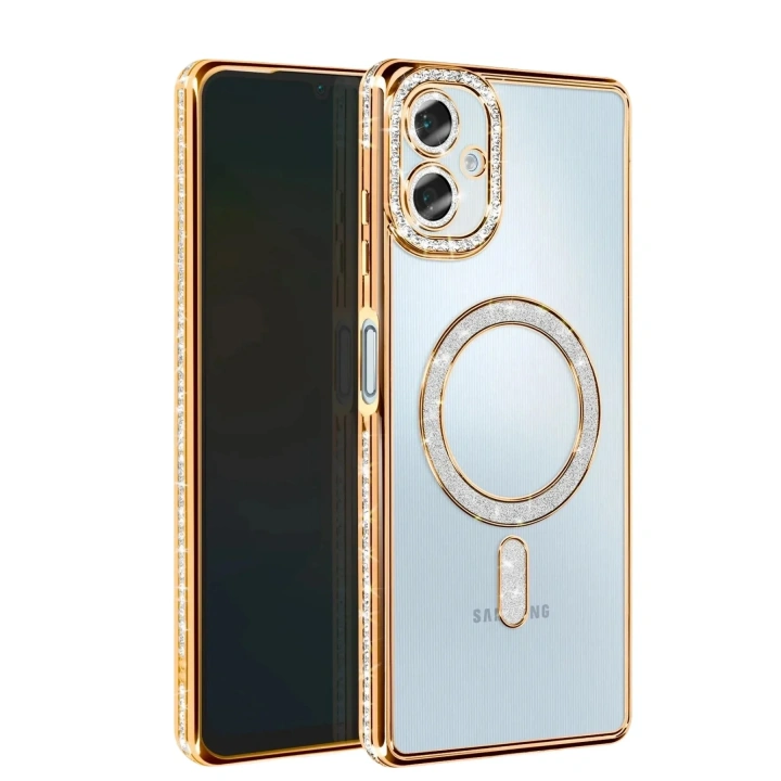 Mey İthalat®  Samsung Galaxy A06 Joke Simli Magneticsafe Kılıf - Gold