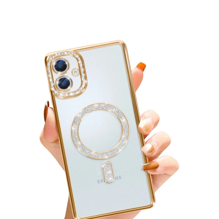 Mey İthalat®  Samsung Galaxy A06 Joke Simli Magneticsafe Kılıf - Gold