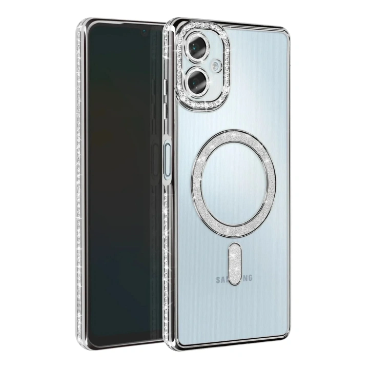 Mey İthalat®  Samsung Galaxy A06 Joke Simli Magneticsafe Kılıf - Gümüş