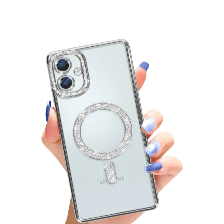 Mey İthalat®  Samsung Galaxy A06 Joke Simli Magneticsafe Kılıf - Gümüş
