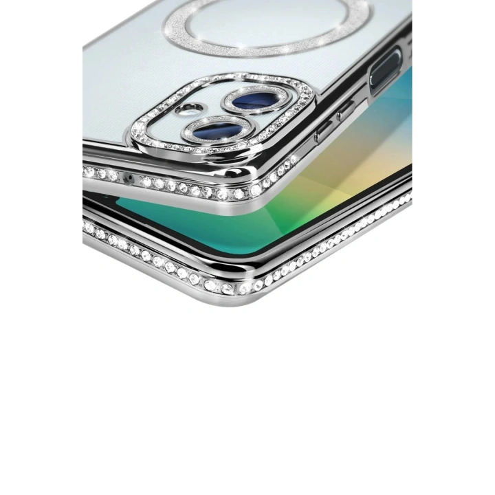 Mey İthalat®  Samsung Galaxy A06 Joke Simli Magneticsafe Kılıf - Gümüş