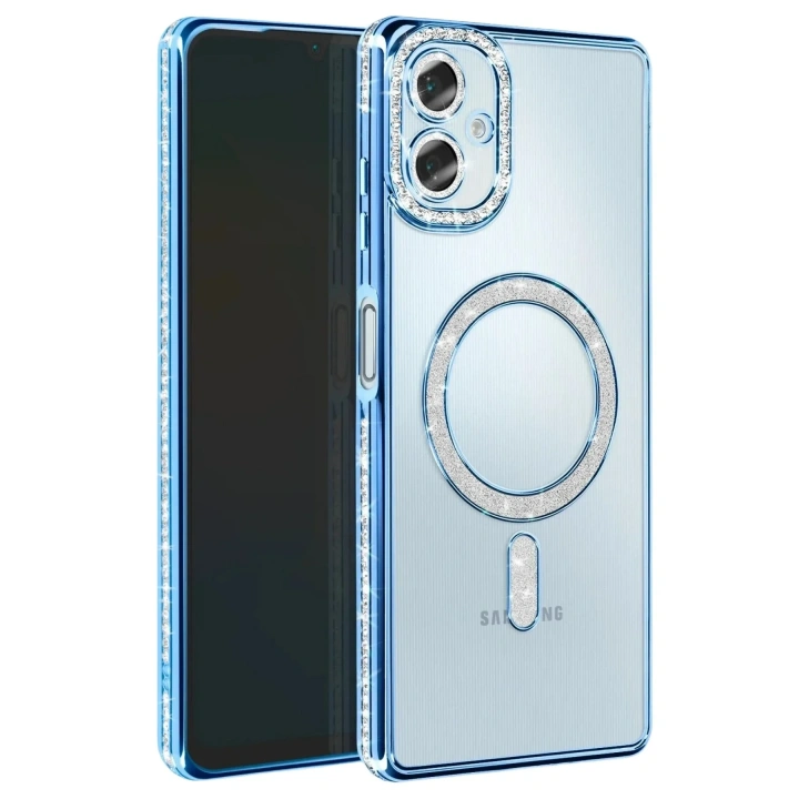 Mey İthalat®  Samsung Galaxy A06 Joke Simli Magneticsafe Kılıf - Mavi