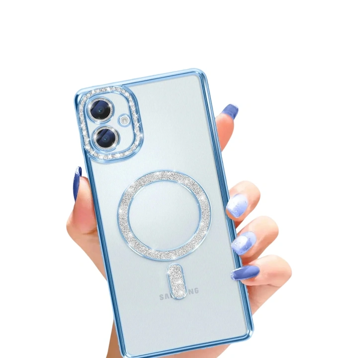Mey İthalat®  Samsung Galaxy A06 Joke Simli Magneticsafe Kılıf - Mavi