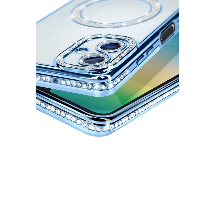 Mey İthalat®  Samsung Galaxy A06 Joke Simli Magneticsafe Kılıf - Mavi