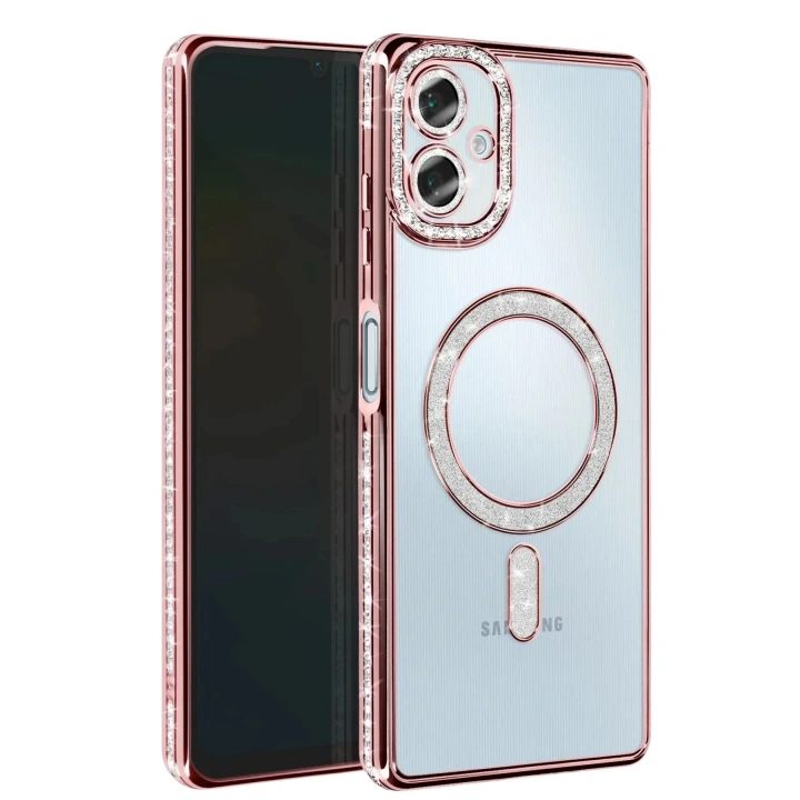 Mey İthalat®  Samsung Galaxy A06 Joke Simli Magneticsafe Kılıf - Pembe