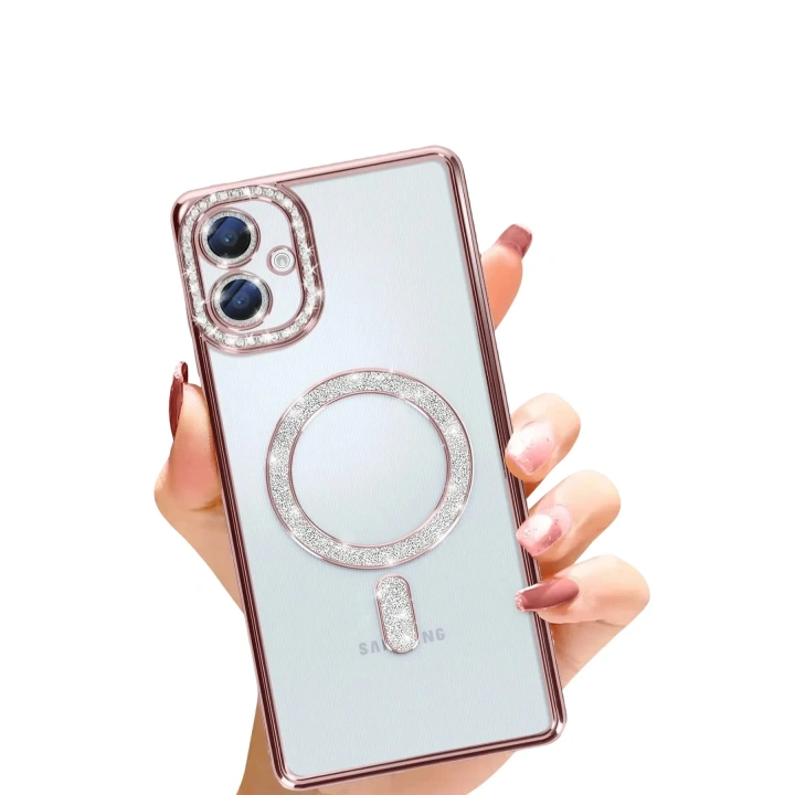 Mey İthalat®  Samsung Galaxy A06 Joke Simli Magneticsafe Kılıf - Pembe