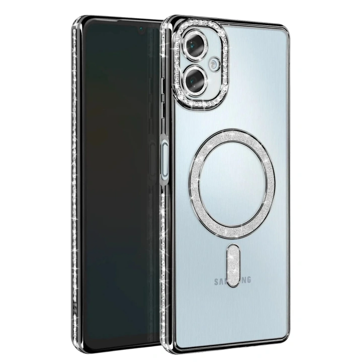 Mey İthalat®  Samsung Galaxy A06 Joke Simli Magneticsafe Kılıf - Siyah