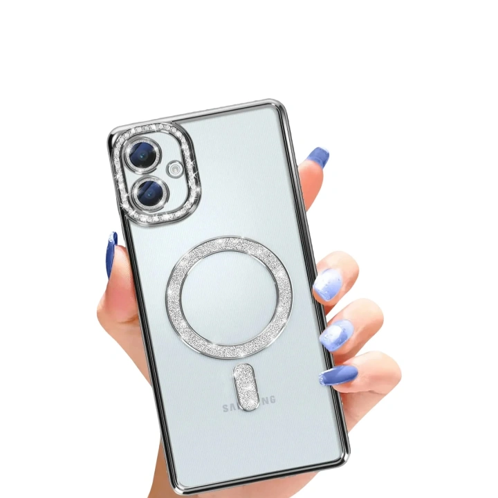 Mey İthalat®  Samsung Galaxy A06 Joke Simli Magneticsafe Kılıf - Siyah