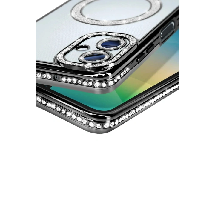 Mey İthalat®  Samsung Galaxy A06 Joke Simli Magneticsafe Kılıf - Siyah