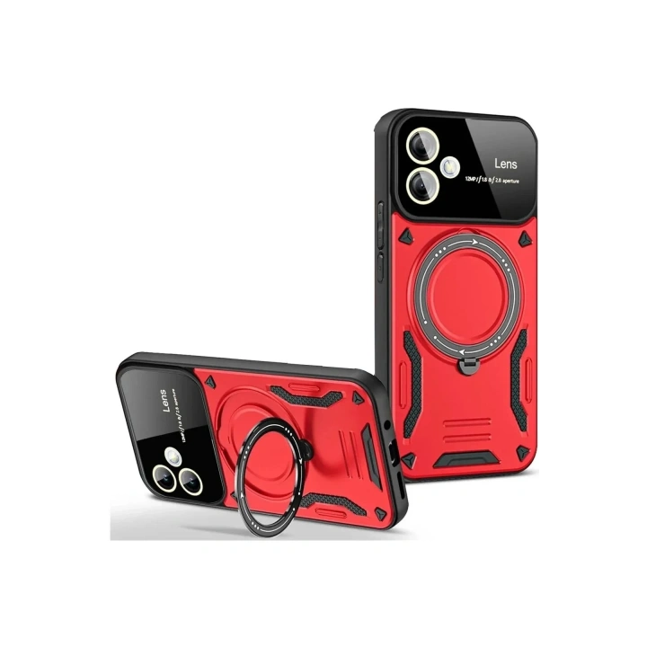 Mey İthalat®  Samsung Galaxy A06 Kılıf Joy Lens Standlı Kapak - Kırmızı